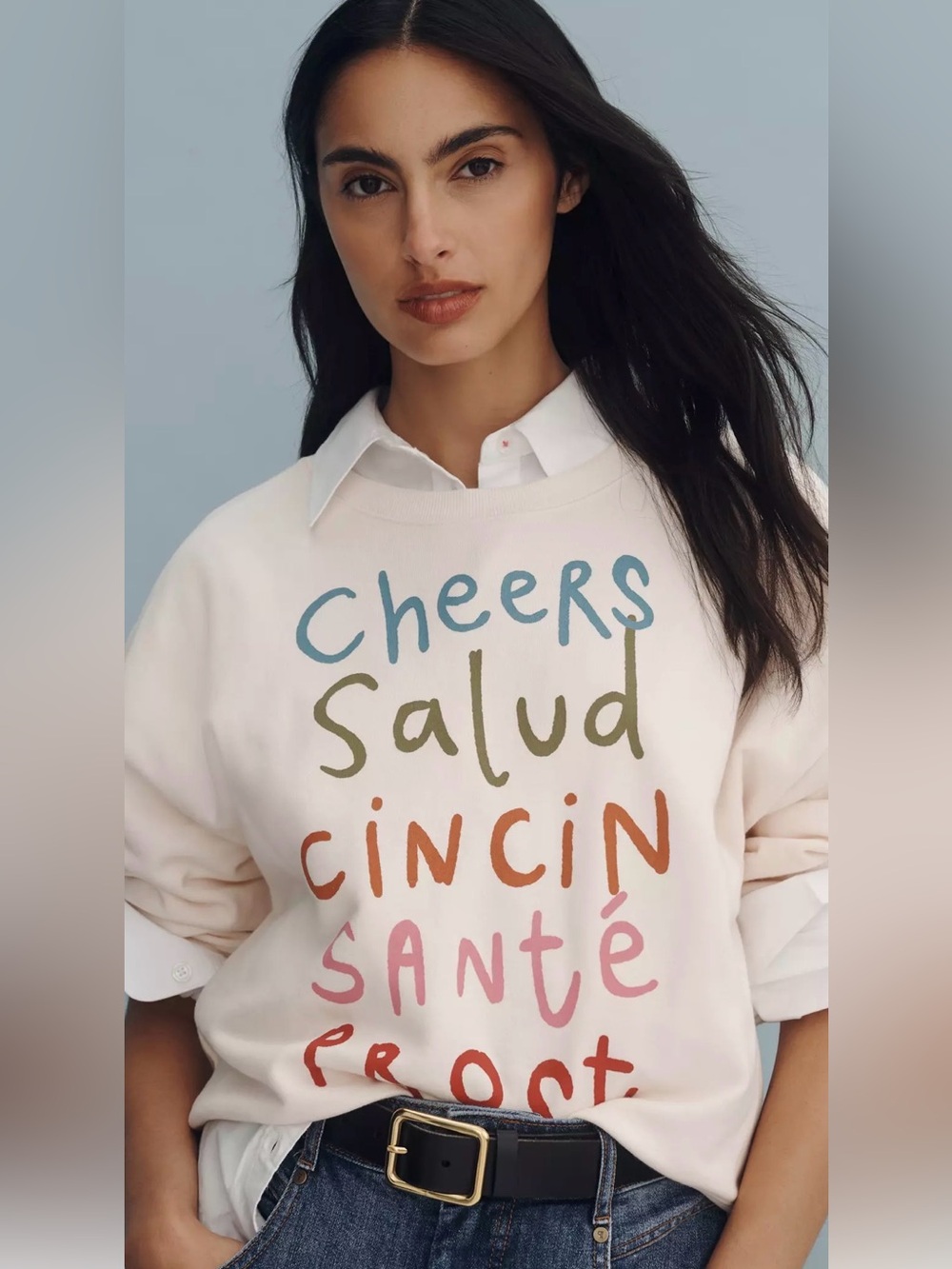 Maeve Cream Graphic Sweatshirt with Multicolor Lettering